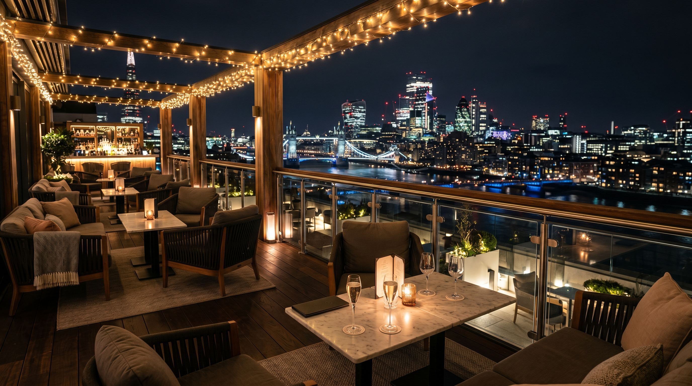 Rooftop bar with London skyline